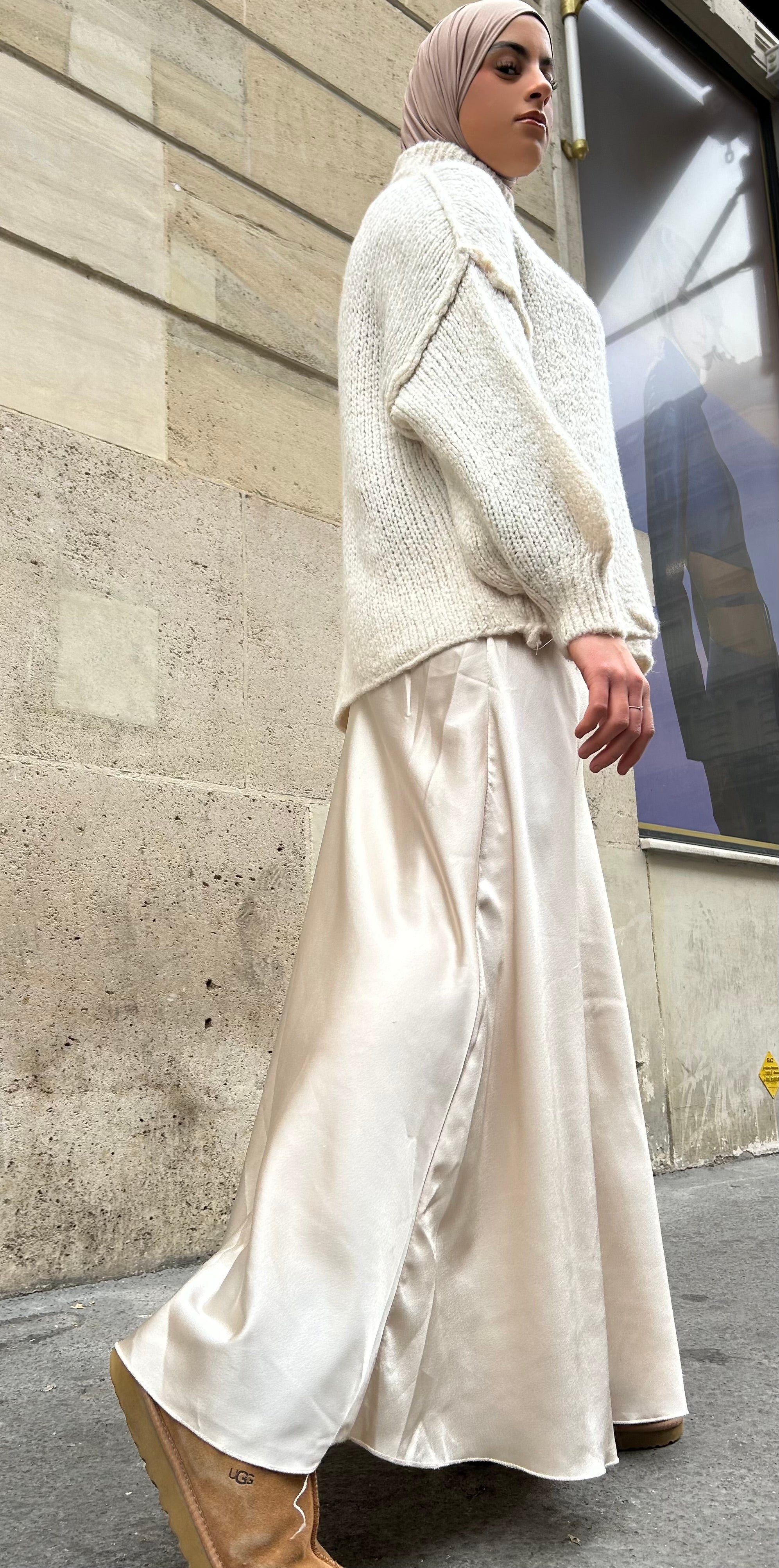 JUPE SATIN LONGUE - NUDE