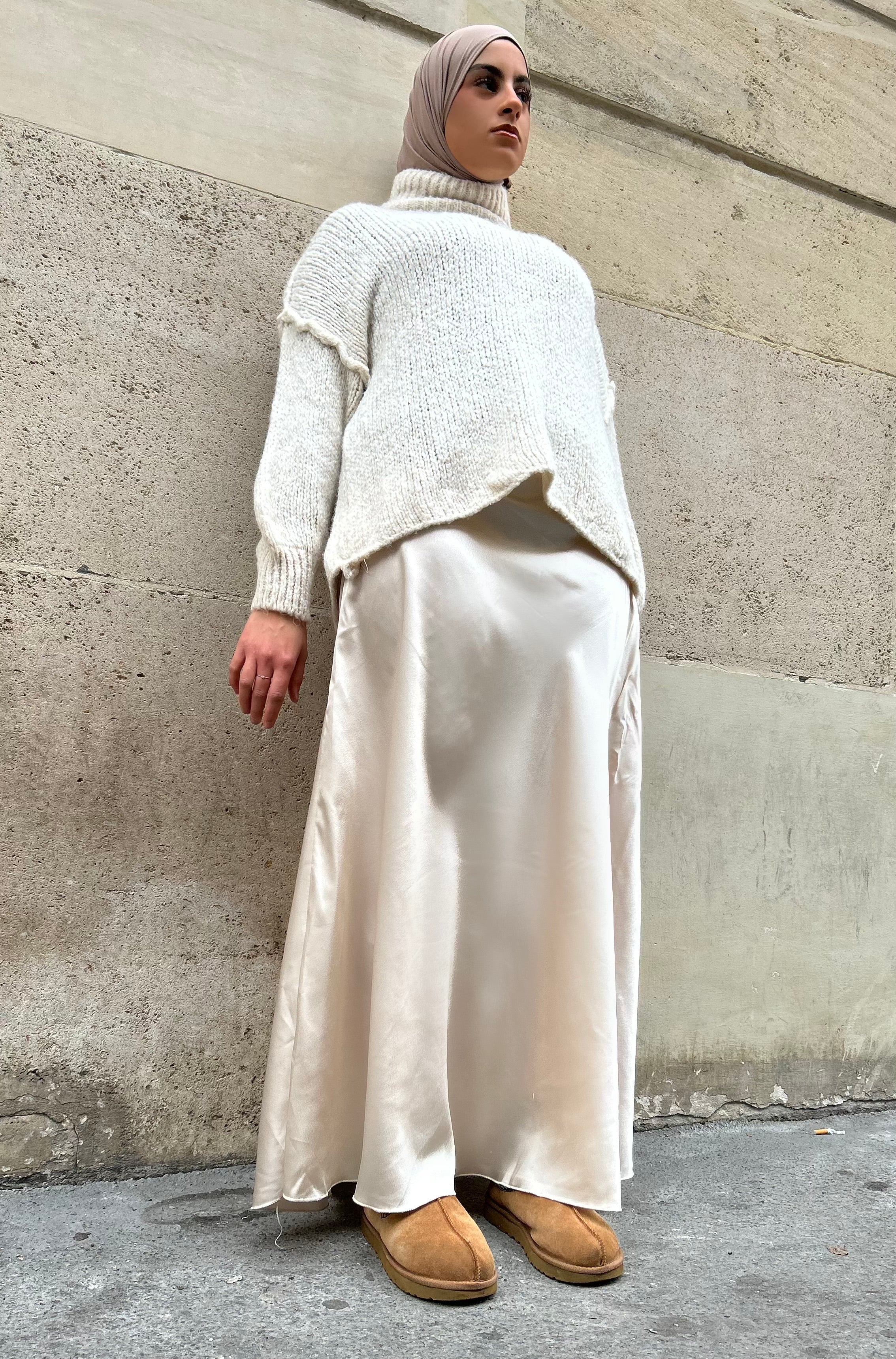 JUPE SATIN LONGUE - NUDE