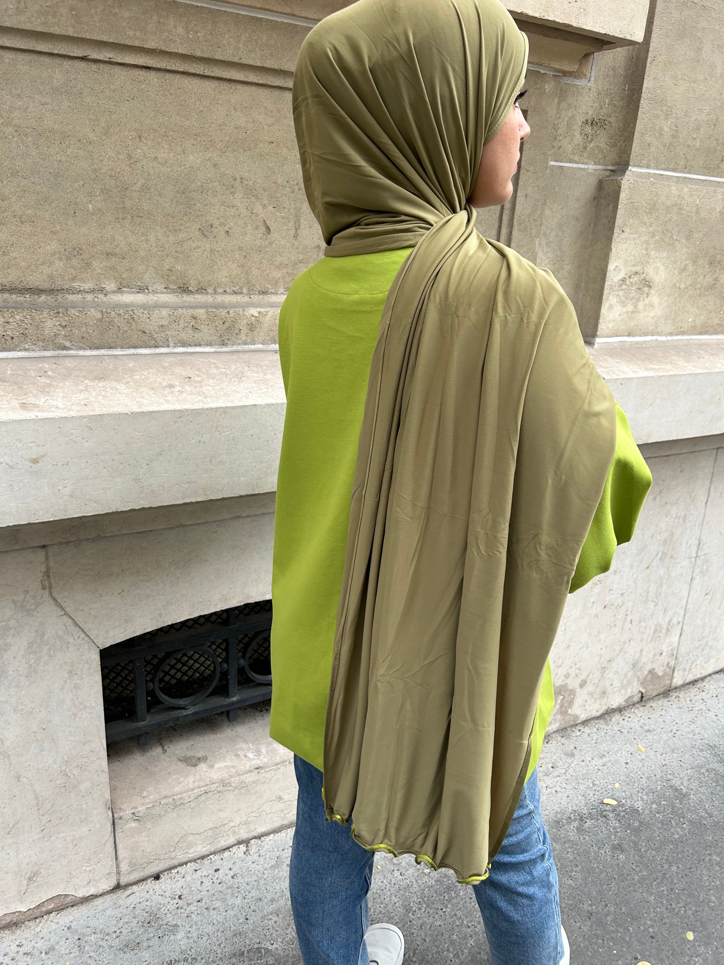 HIJAB JERSEY PREMIUM FROUFROUS - VERT OLIVE
