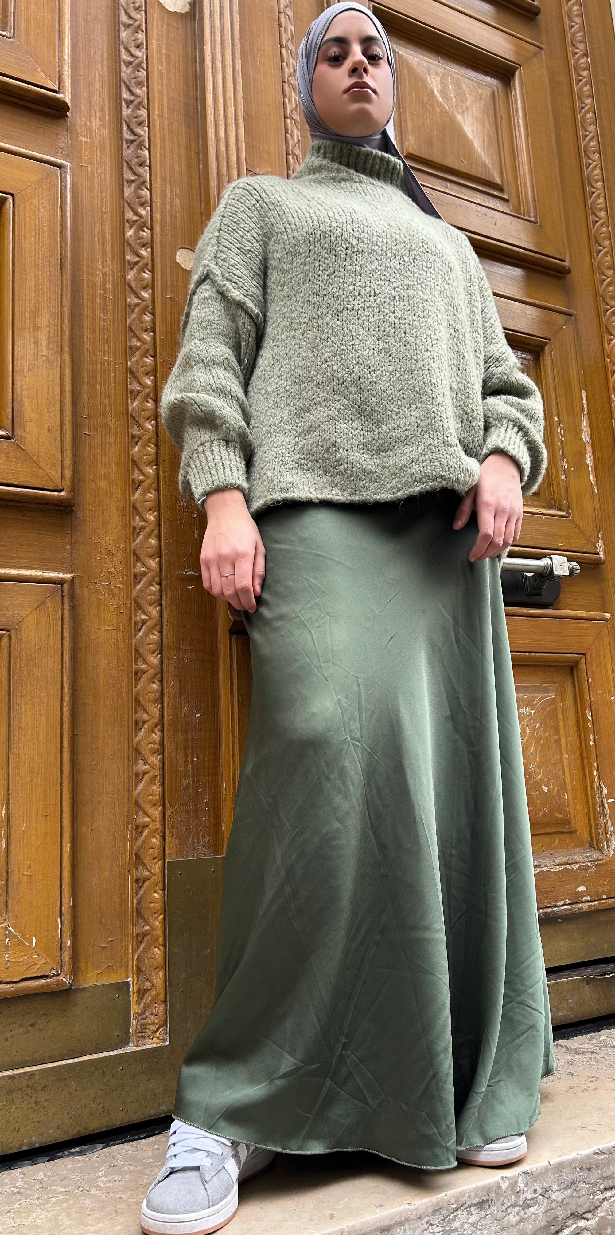 JUPE SATIN LONGUE - KAKI