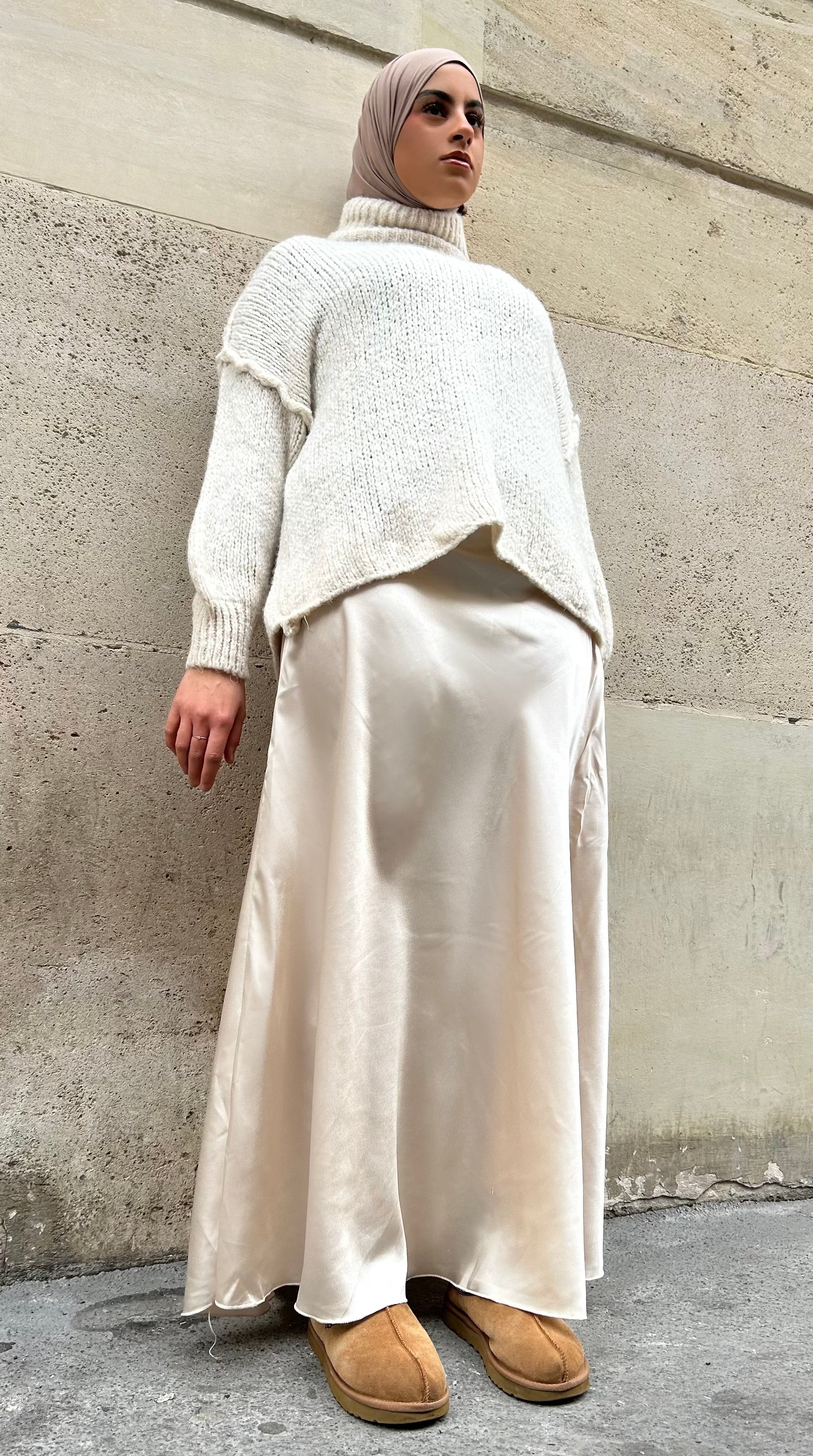 JUPE SATIN LONGUE - NUDE